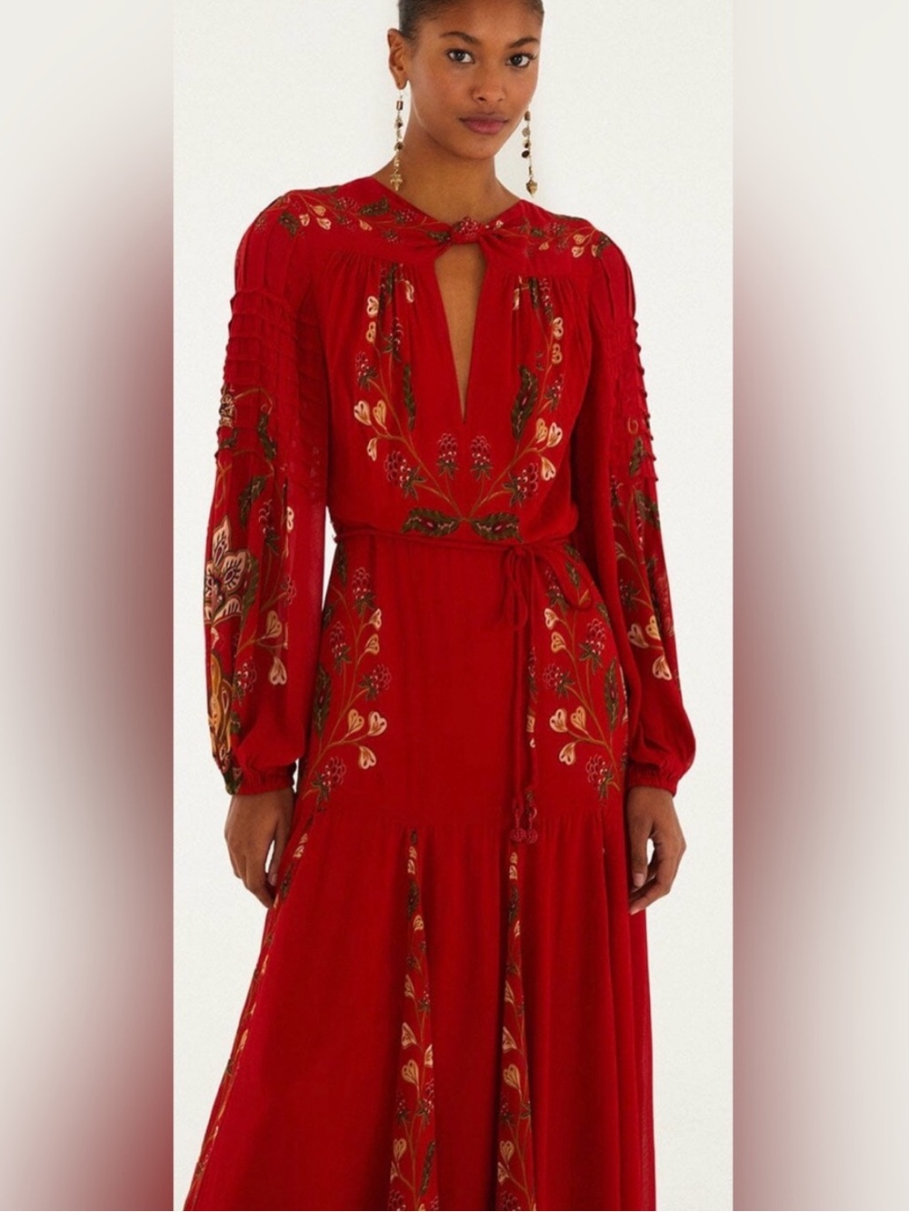 FARM Rio Red Floral-Embroidered Maxi Dress